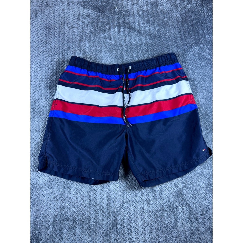 Tommy Hilfiger Board Shorts Mens 2XL Blue Striped Mesh Lined High Rise Surfing